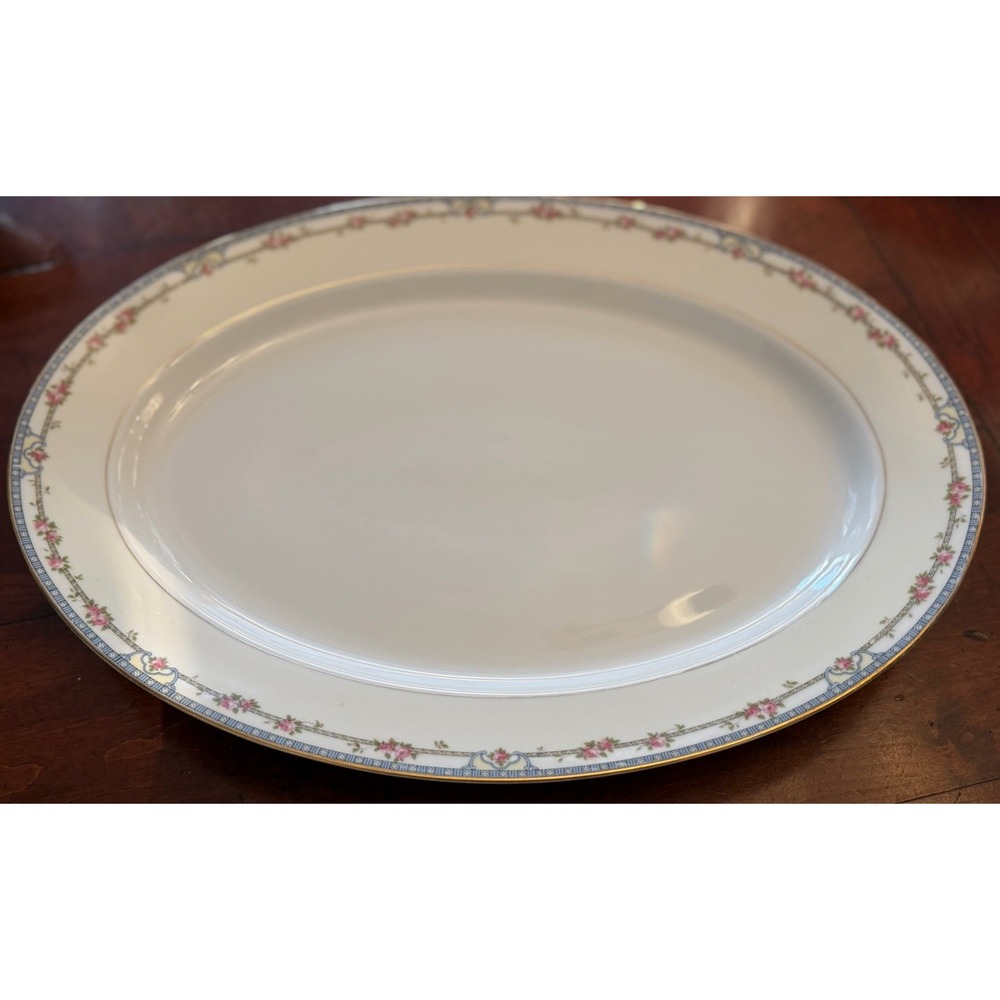 Vintage Noritake Kenmore Large Oval Serving Platter - Pink Peonies & Gold Trim